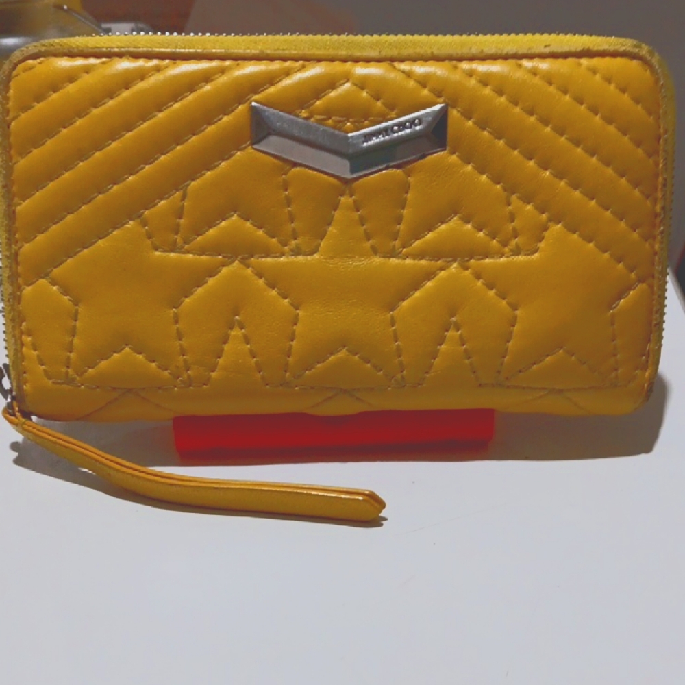 Jimmy Choo Long Leather Zip Around Wallet Signature Embossed Discounted Ship EUC